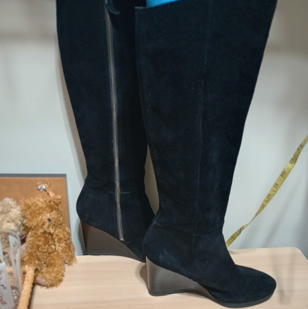 Franco Sarto Navarro Boots, knee, suede, wedge heel